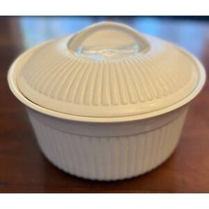 Tabletops Gallery Villa Blanca 9" White Fluted Round Covered Casserole Dish Lid